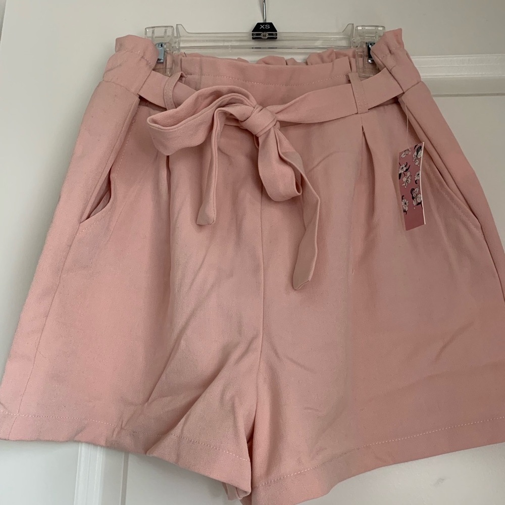 High waisted pink tie shorts